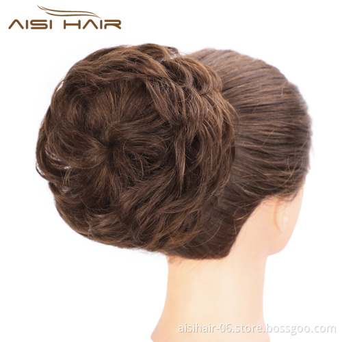 Aisi Hair Brown Curly Brazilian Human Hair Chignon Bun Elastic Rope Rubber Band Hairpiece Clip In Extension For Women
